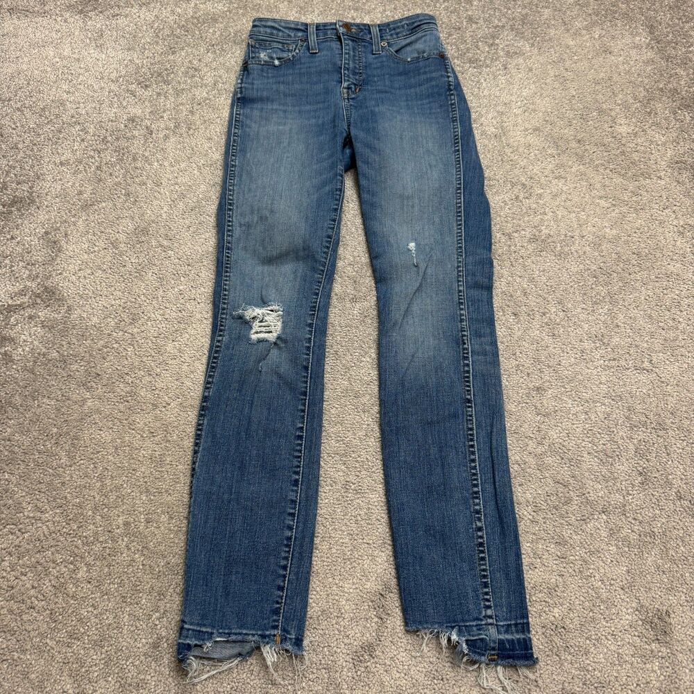 Madewell Curvy High-Rise Skinny Ankle Jeans Womens 24 Blue Distressed Raw Hem